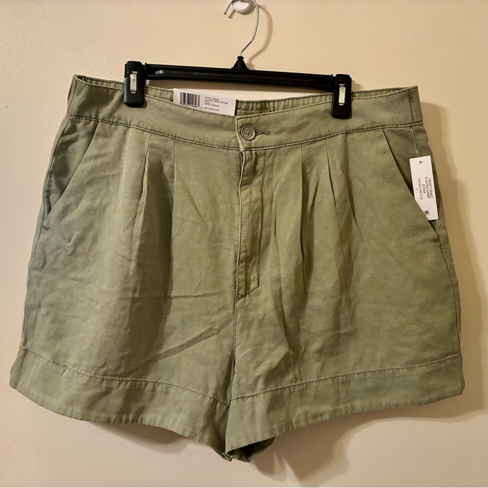 NWT Joie Olive Army Green Pleated Linen Blend Shorts Classic Casual Capsule L